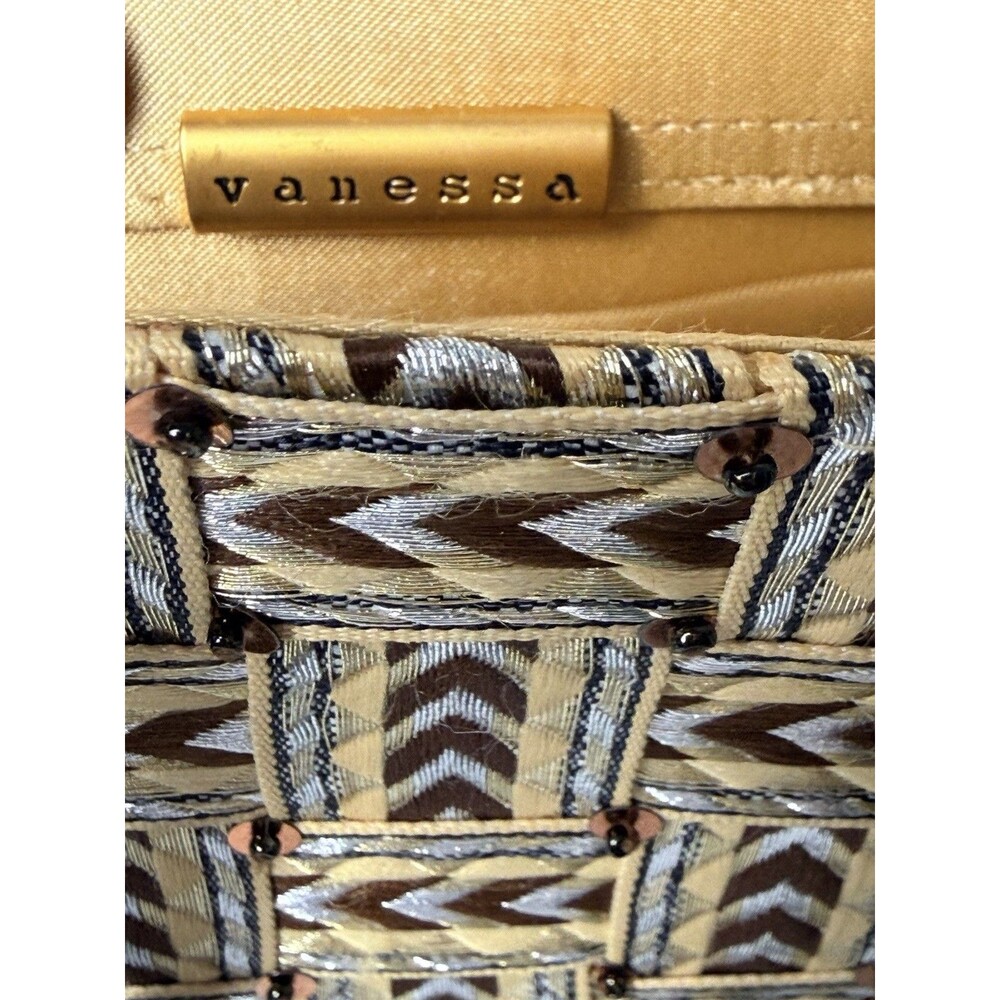 Vintage Vanessa Woven Handbag Beaded Handle Chevron Geometric Tote Purse MINT - Picture 7 of 8